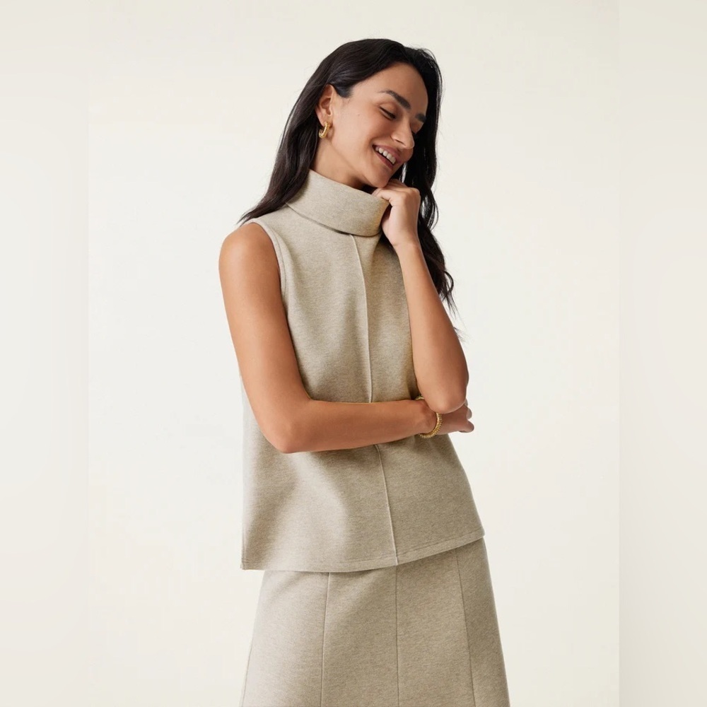 OGL Sleeveless Turtleneck Tank Top in Light Beige
